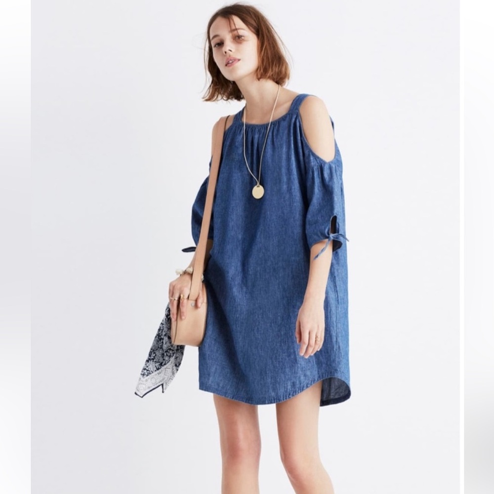 Madewell chambray denim cold shoulder dress XS